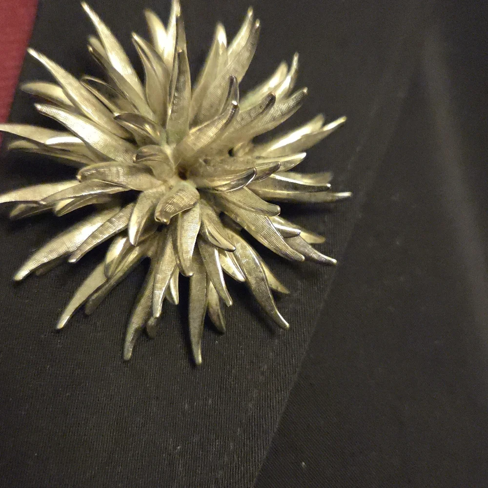 Vintage Silver Dahlia Brooch | Sustainable Boutonnière | Coro Era 1960s–70s